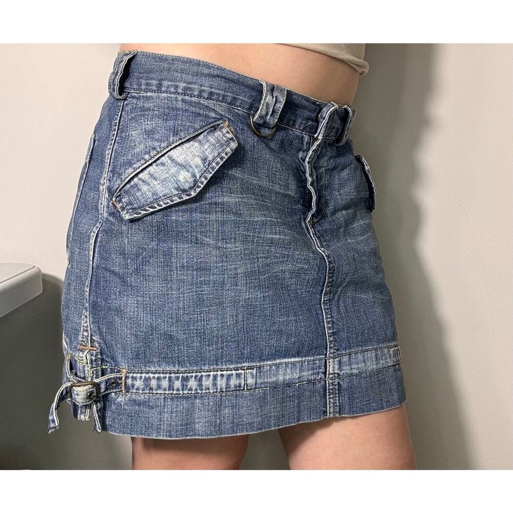 Vintage Y2K Express Mini Denim Cargo Jean Skirt Grunge Skater 8 - Picture 2 of 12